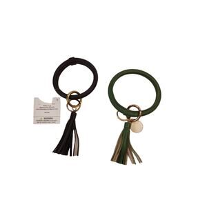 Lot 2 Round Shaped Tassel Wristlet Keychain Women Leather Bracelet Key Ring